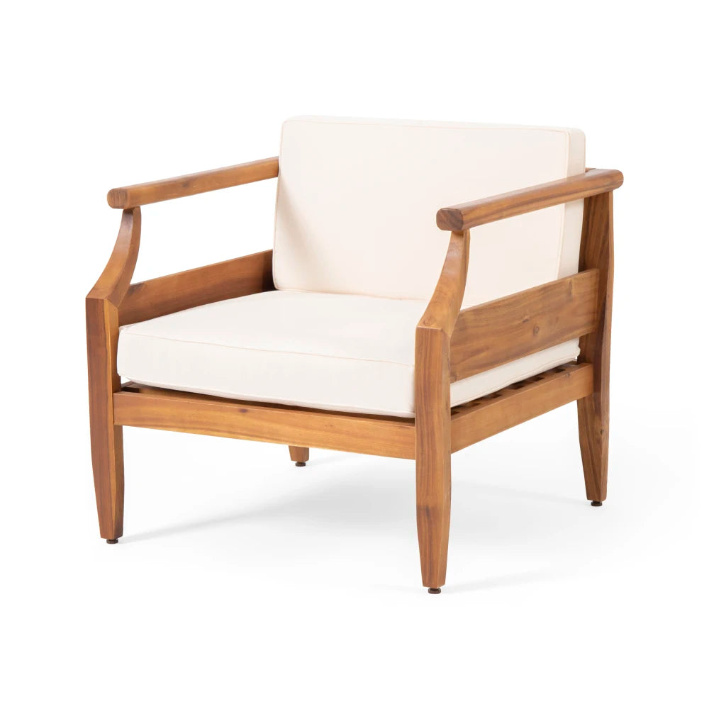 Acacia Wood Outdoor Club Chair Armchair with Water Resistant Cushion