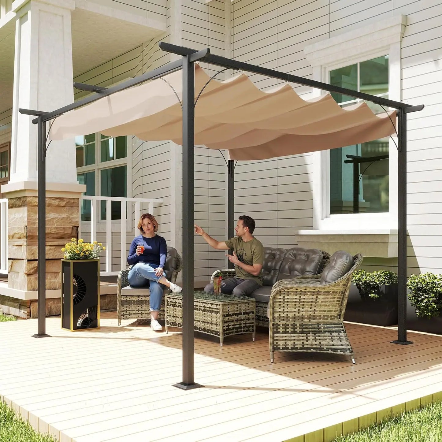 10x10ft Outdoor Retractable Pergola Canopy Metal Patio Shade Shelter for Backyard Porch Party Garden Grill Gazebo, Customized