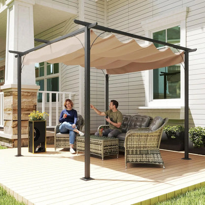 10x10ft Outdoor Retractable Pergola Canopy Metal Patio Shade Shelter for Backyard Porch Party Garden Grill Gazebo, Customized