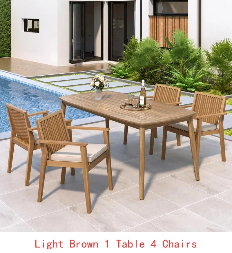 Acacia Outdoor Dining Set Table & 6 Chairs w/ Cushions