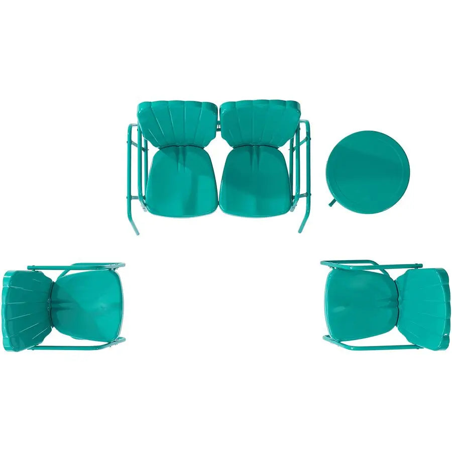 Ridgeland 4Piece Retro Metal Outdoor Loveseat Glider Patio Furniture Set for Porch, Deck, Turquoise Gloss