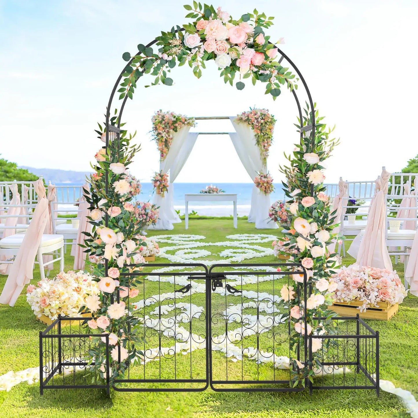 Metal Garden Arch with Planter Boxes Gate Wedding Arch Climbing Plants Black