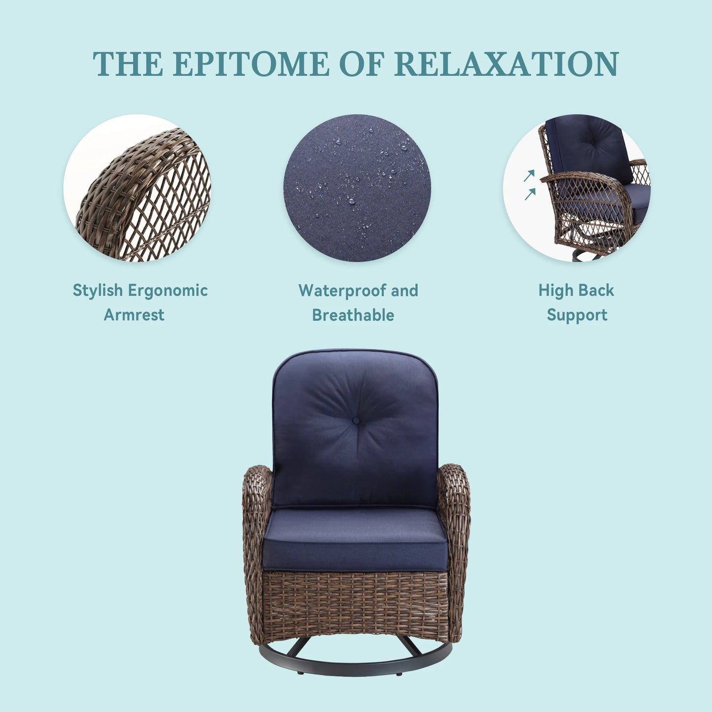 3 Pieces Patio Bisro Set, Rotating Rocking