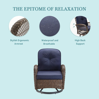 3 Pieces Patio Bisro Set, Rotating Rocking