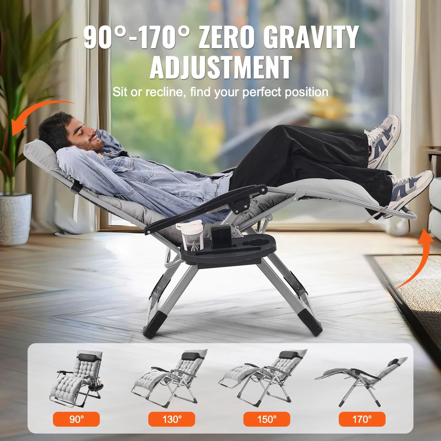 Zero Gravity Recliner Lounge Chair with Cushion, Footrest and Cupholder