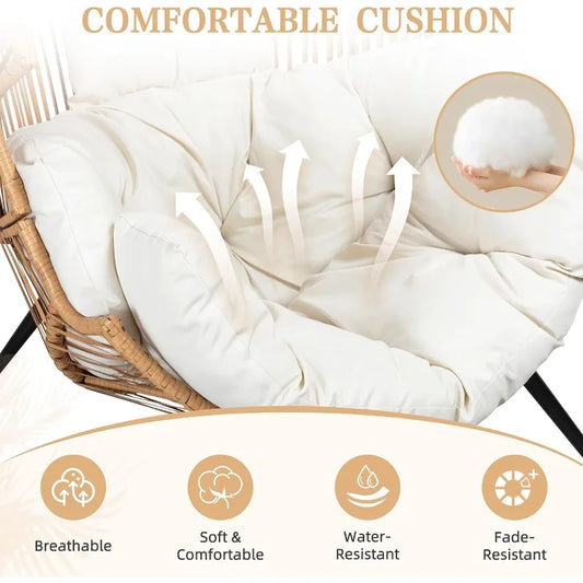 Wicker Egg Chair Rattan with Cushion, Oversized