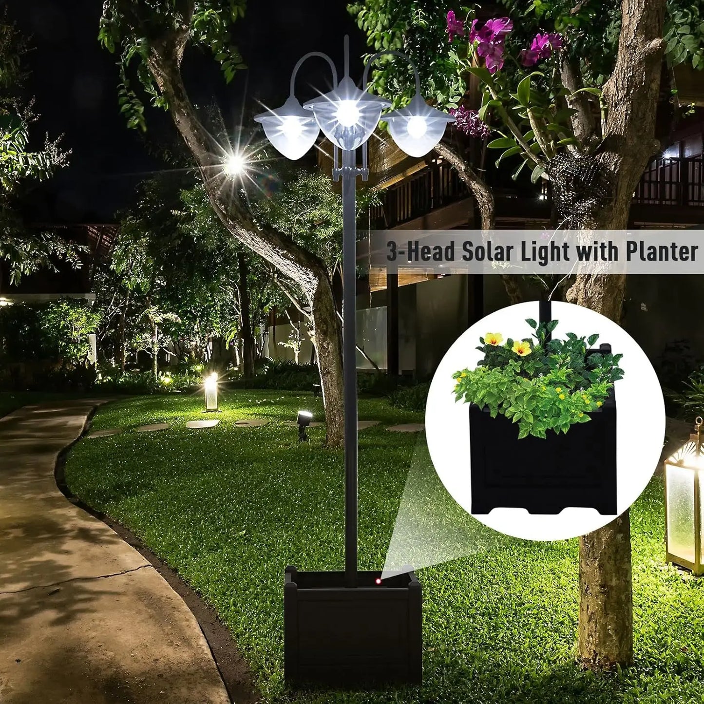 Solar LED Lamp Post Street Light with Planter, Automatic