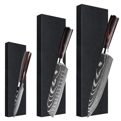 3 Piece Damascus Pattern Knife Set