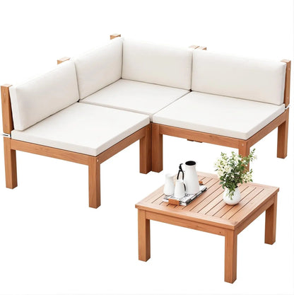 4 Pieces Acacia Wood Patio Sectional Sofa with Coffee Table