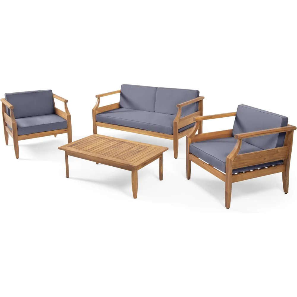 Acacia Wood Outdoor Club Chair Armchair with Water Resistant Cushion