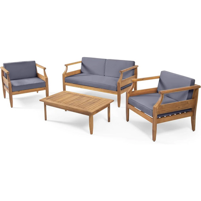 Acacia Wood Outdoor Club Chair Armchair with Water Resistant Cushion