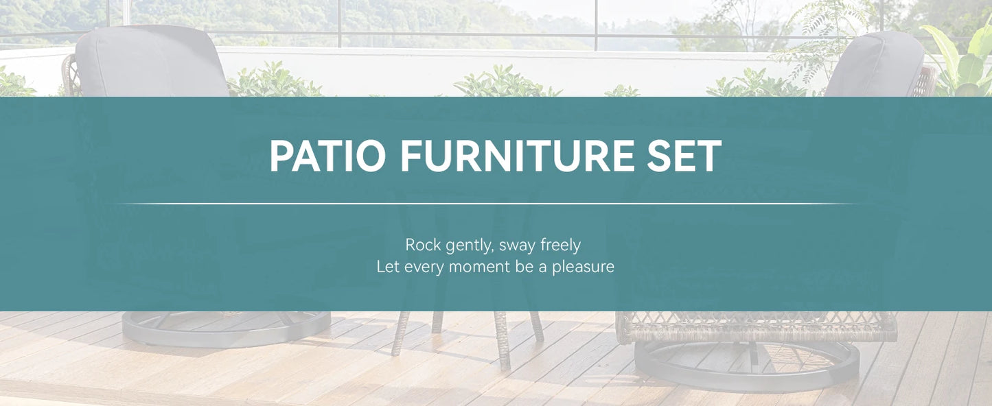3 Pieces Patio Bisro Set, Rotating Rocking
