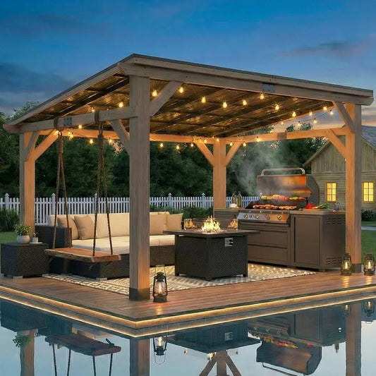 10' x 12' Cedar Patio Pavilion with Sloped Galvanized Steel Roof