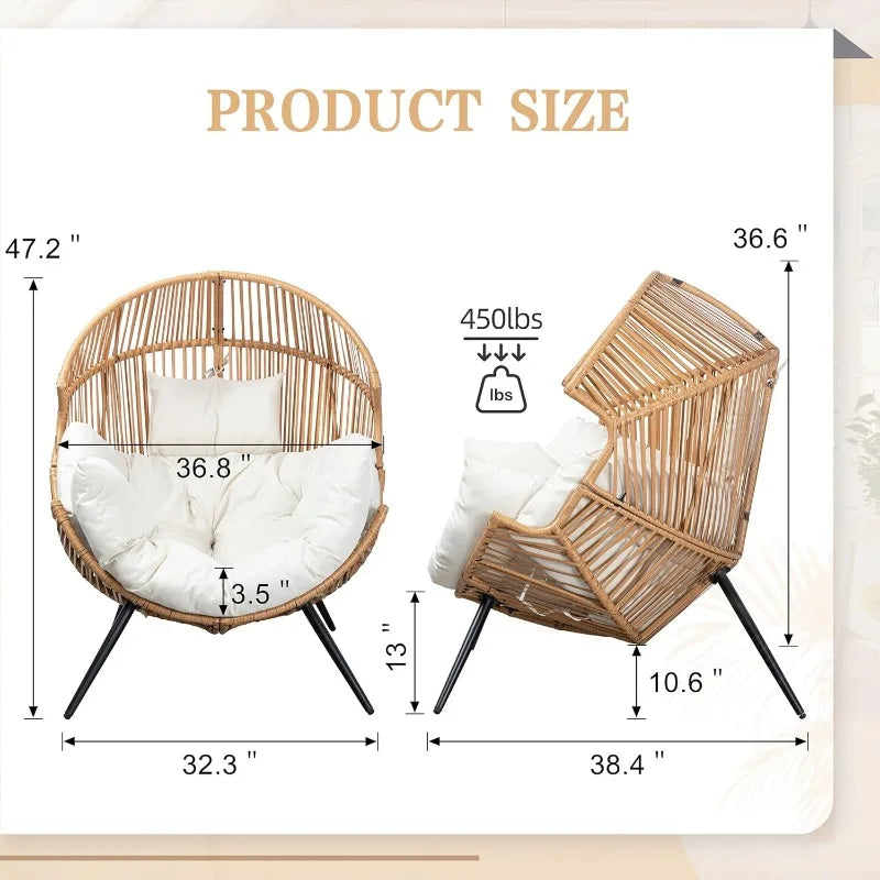 Wicker Egg Chair Rattan with Cushion, Oversized