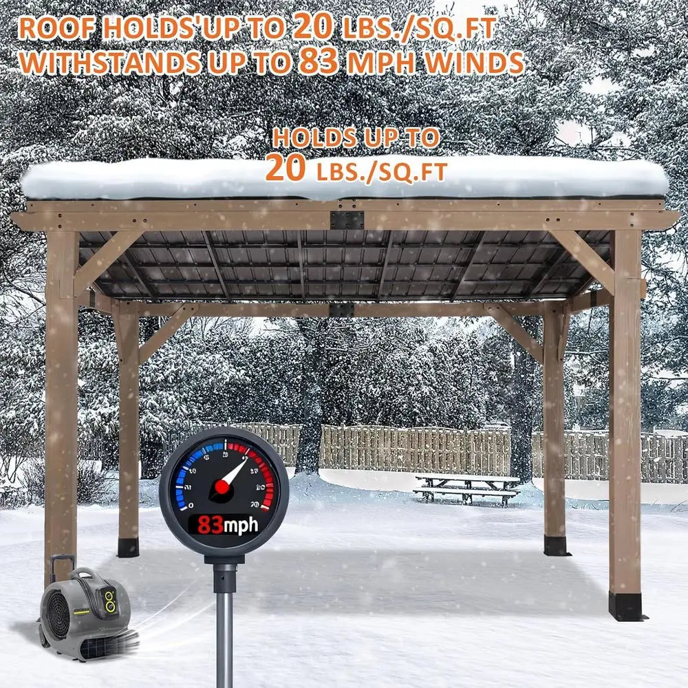 10' x 12' Cedar Patio Pavilion with Sloped Galvanized Steel Roof