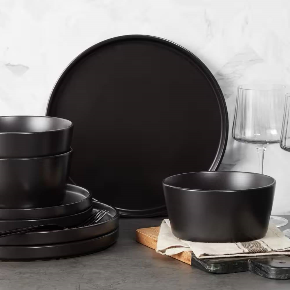 Stoneware Dinnerware Set Matte Black