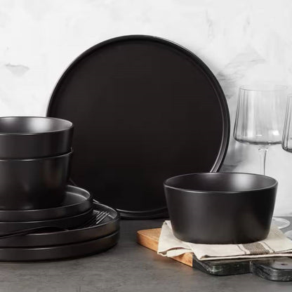 Stoneware Dinnerware Set Matte Black
