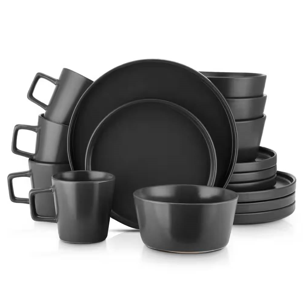 Stoneware Dinnerware Set Matte Black