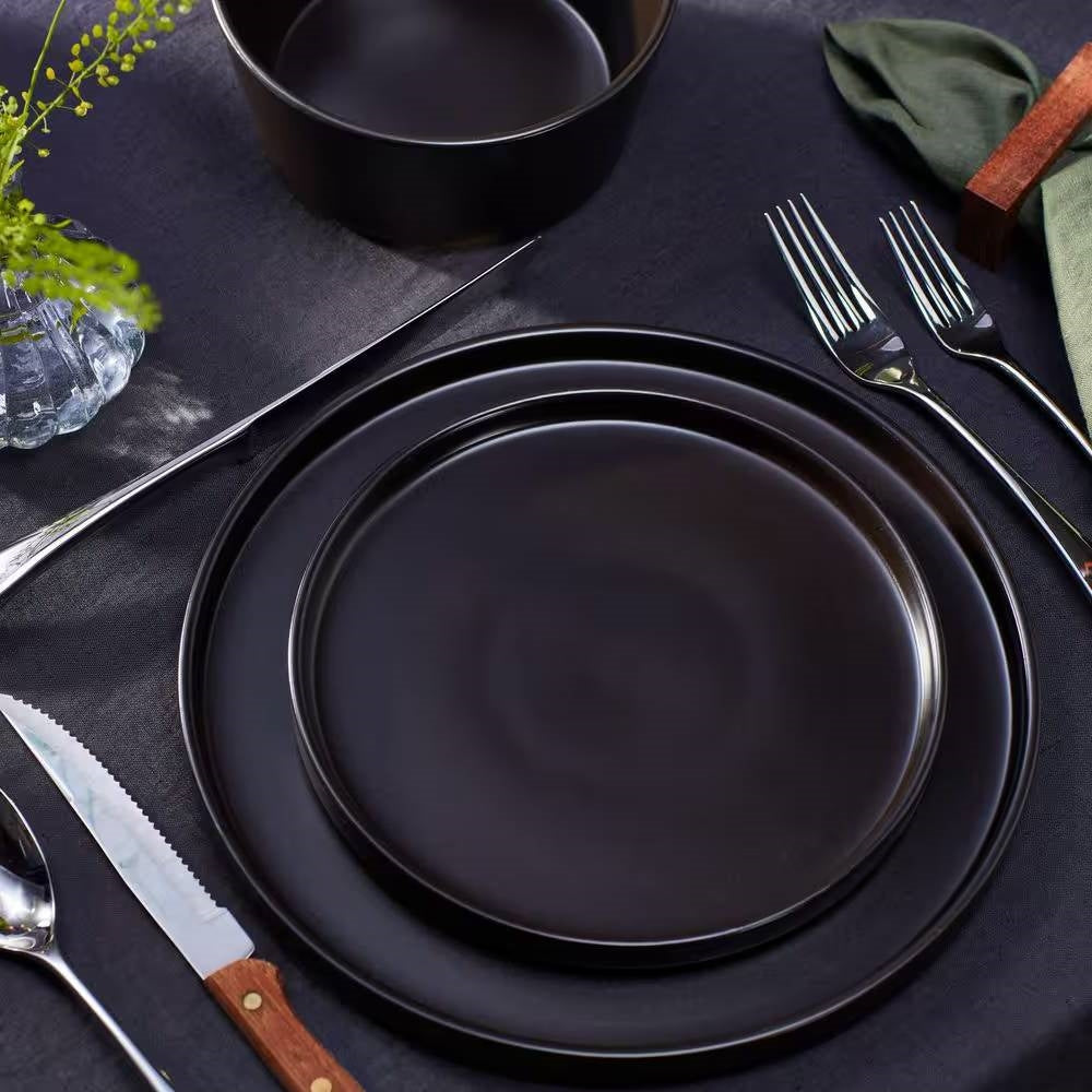 Stoneware Dinnerware Set Matte Black