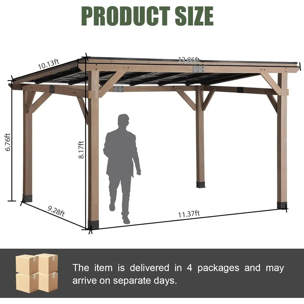 10' x 12' Cedar Patio Pavilion with Sloped Galvanized Steel Roof