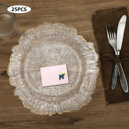 25pcs Disposable Gold Flower Shape Edged Plastic Plates