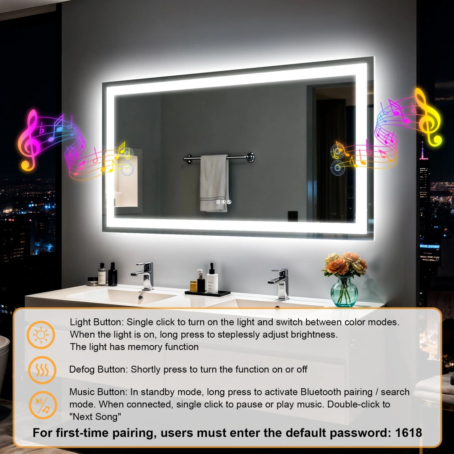 LED Bathroom Mirror Built-in Bluetooth Speaker