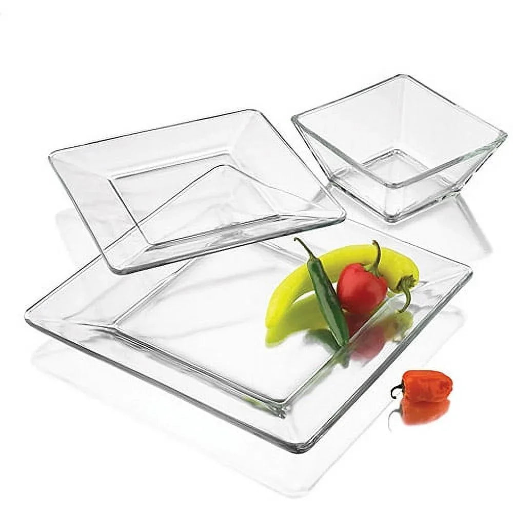 Square Clear Glass Dinnerware Set