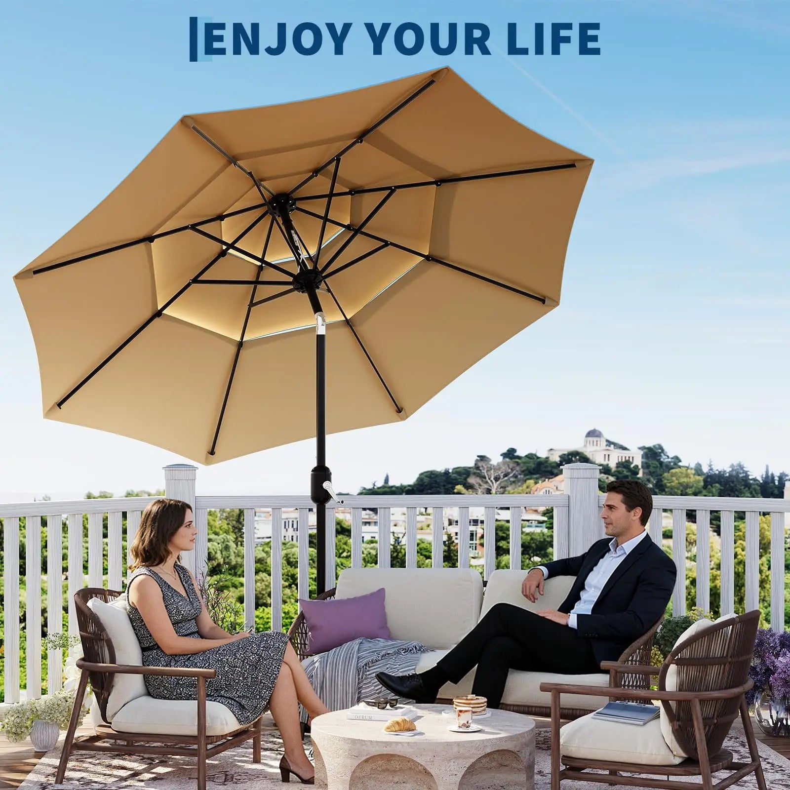 10FT 3-Tier Patio Umbrella Vented Outdoor Table Market Umbrella With C – Suburban Home Goods