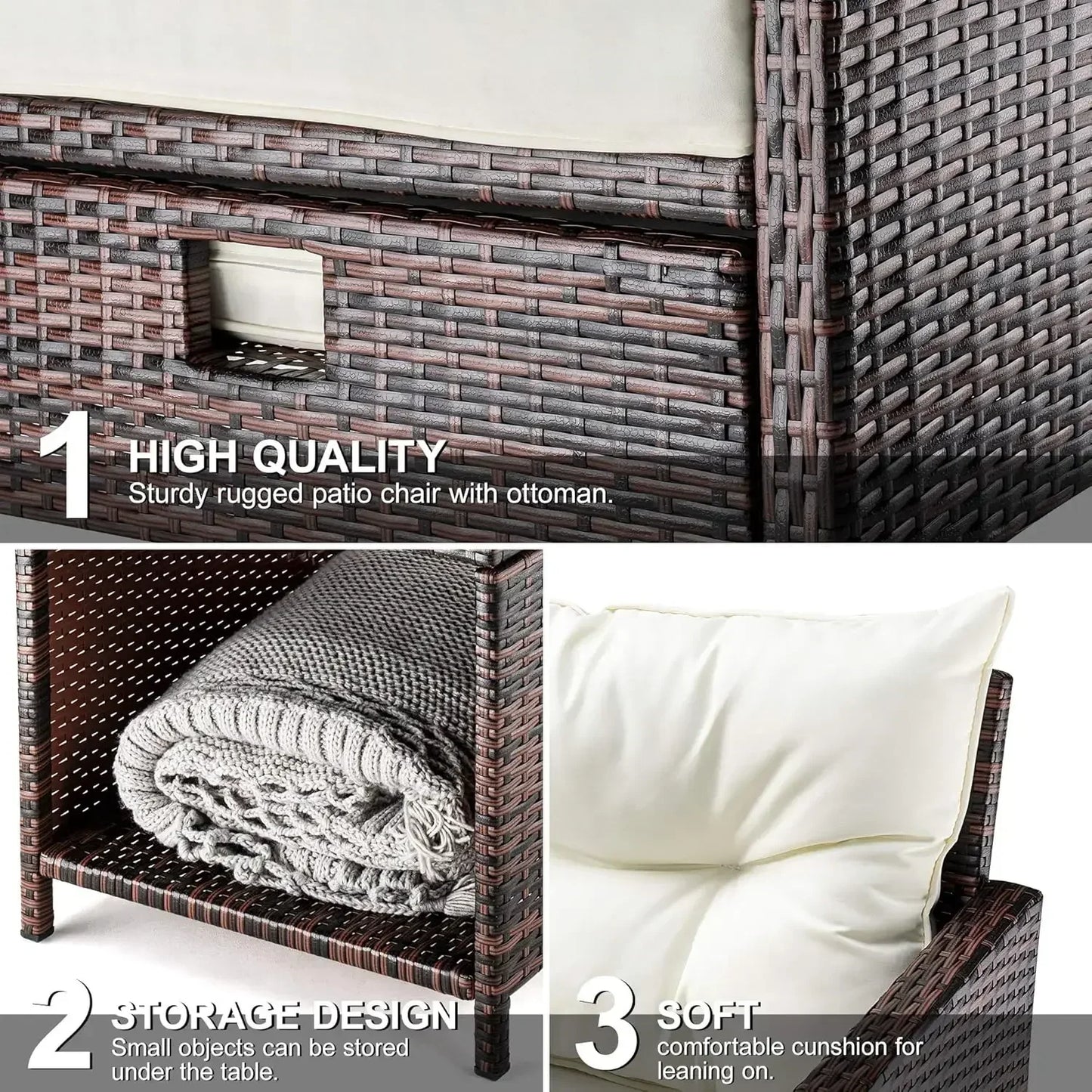 5 Piece Wicker Patio Set with Ottomans and Table