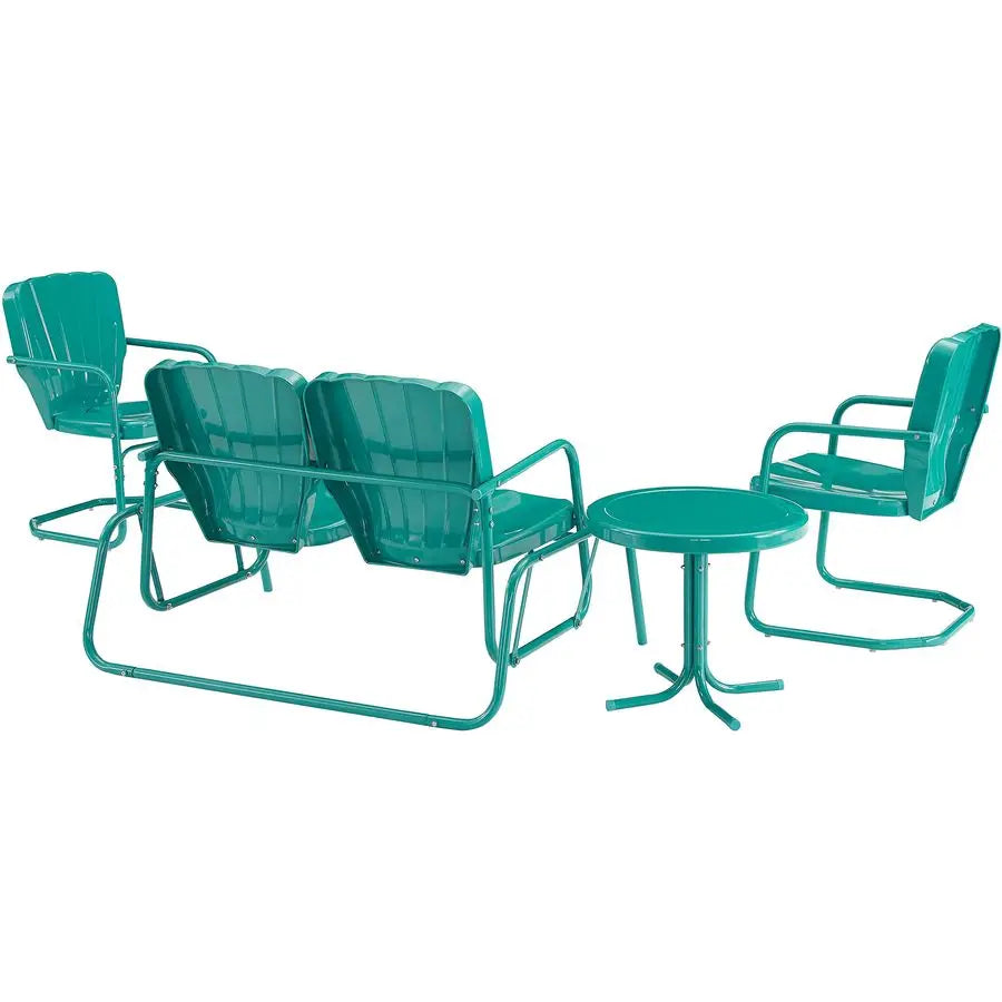 Ridgeland 4Piece Retro Metal Outdoor Loveseat Glider Patio Furniture Set for Porch, Deck, Turquoise Gloss
