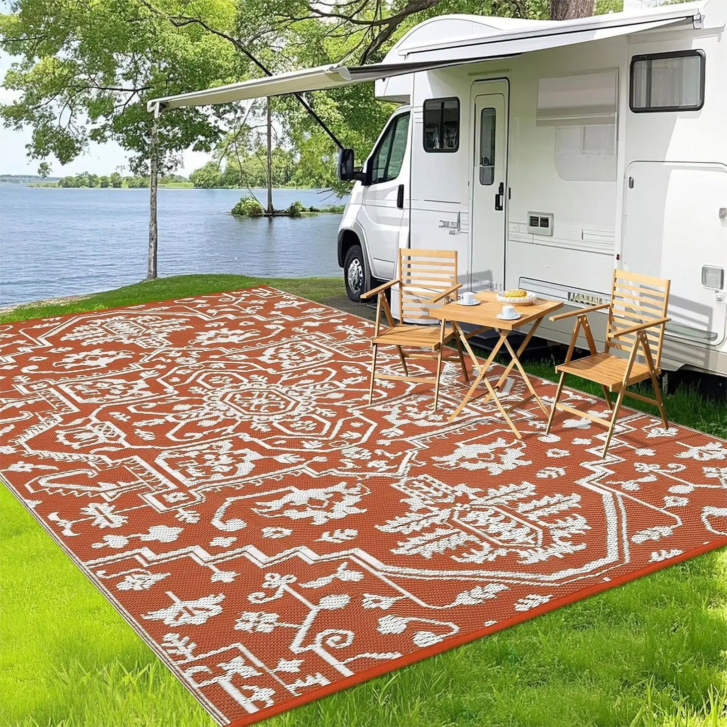 Waterproof Outdoor Rug Stain-Resistant Plastic Straw Carpet