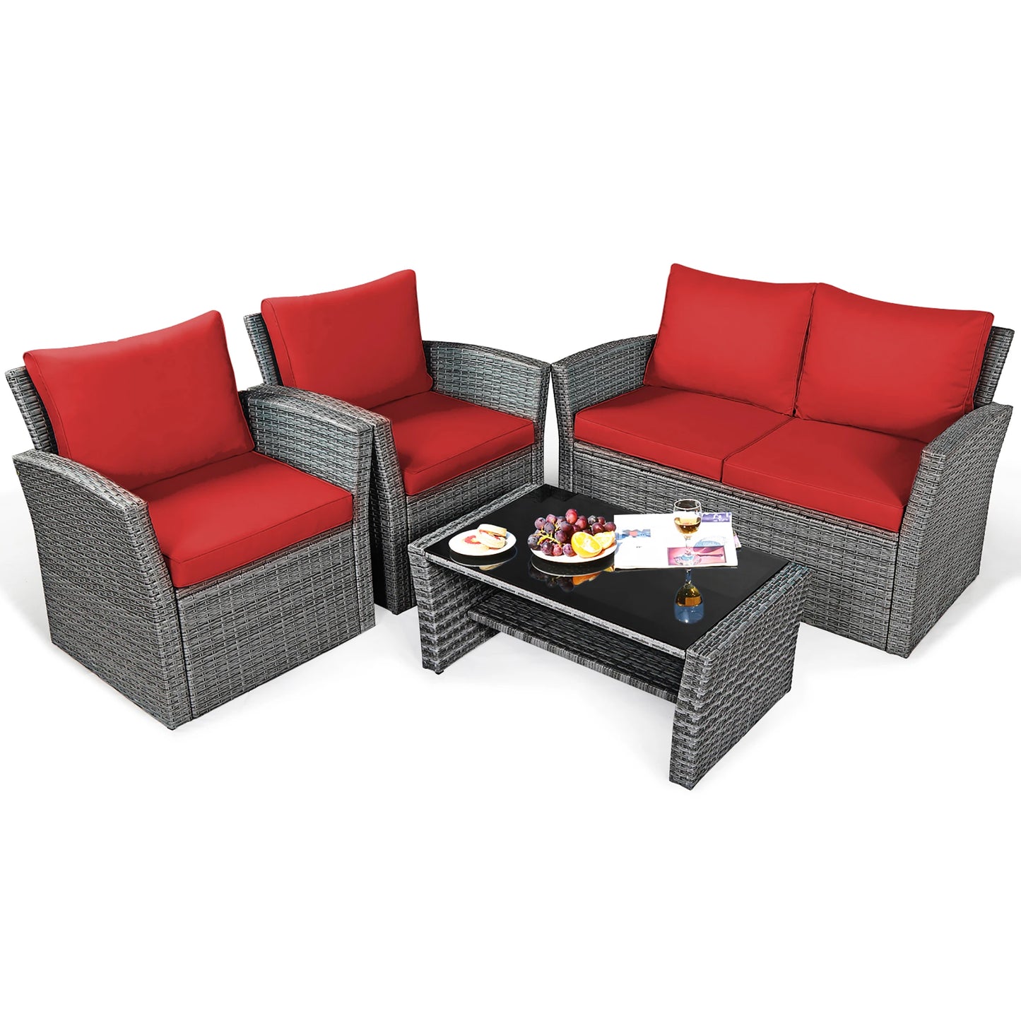4PCS Rattan Furniture Set Sofa W/ Table