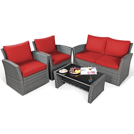 4PCS Rattan Furniture Set Sofa W/ Table