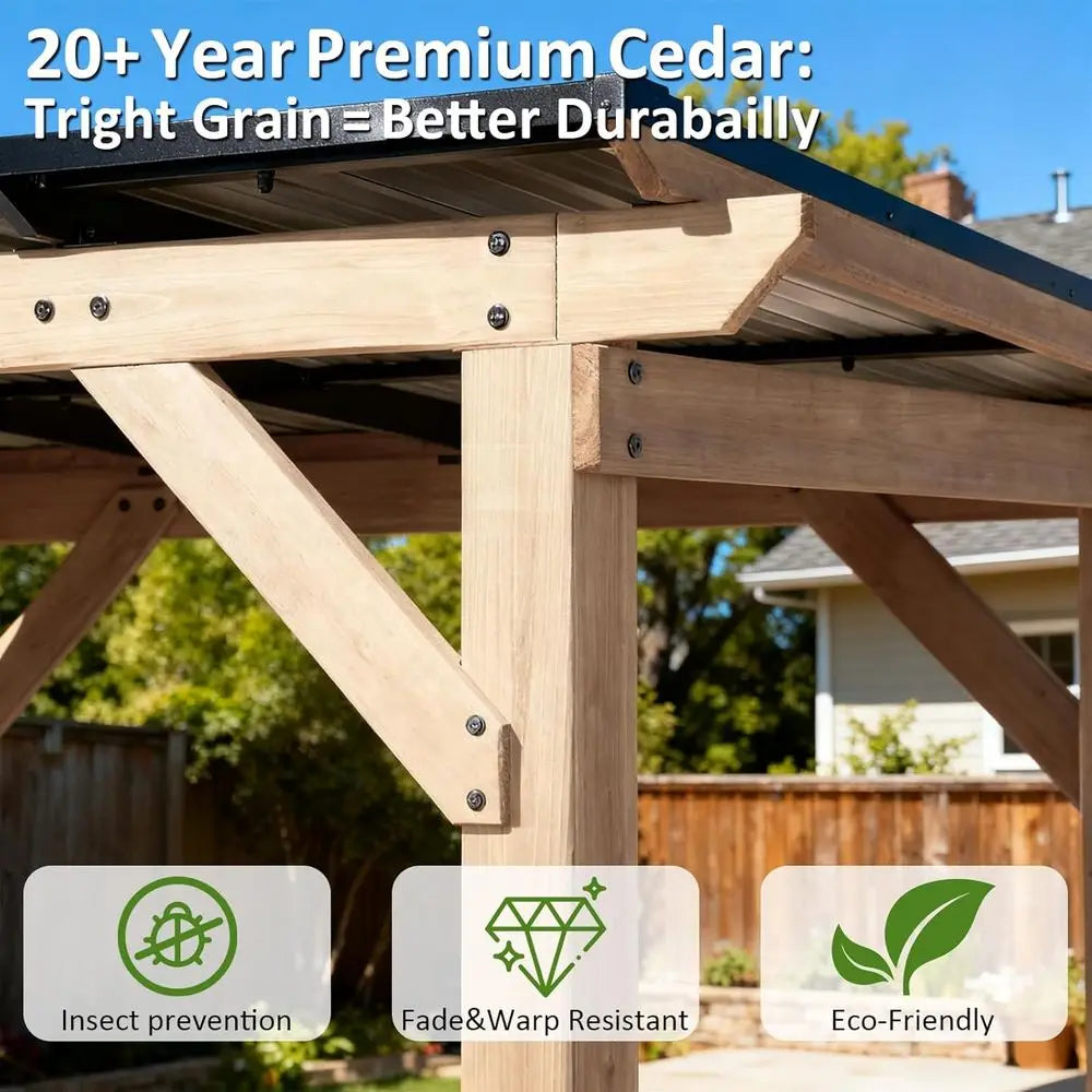 10' x 12' Cedar Patio Pavilion with Sloped Galvanized Steel Roof