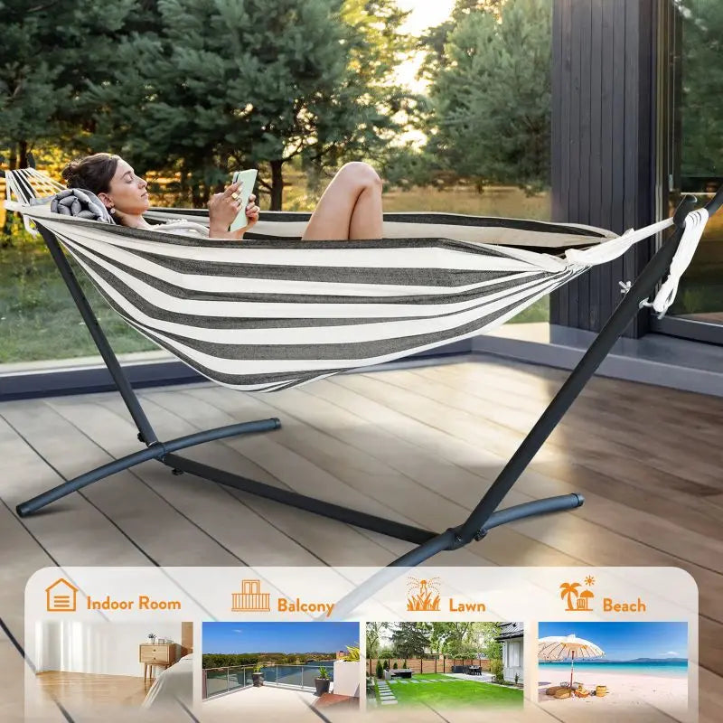 Hammock with Adjustable Stand- w/Storage Bag, 600lb Capacity