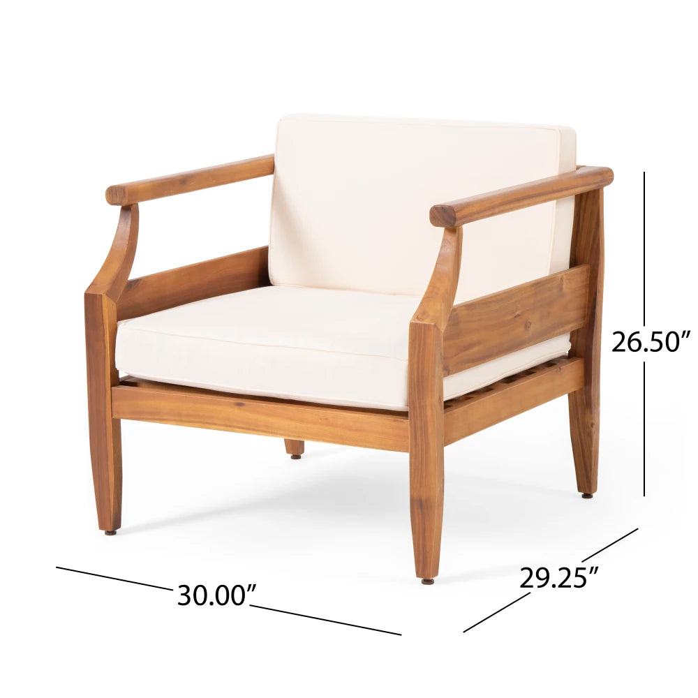 Acacia Wood Outdoor Club Chair Armchair with Water Resistant Cushion