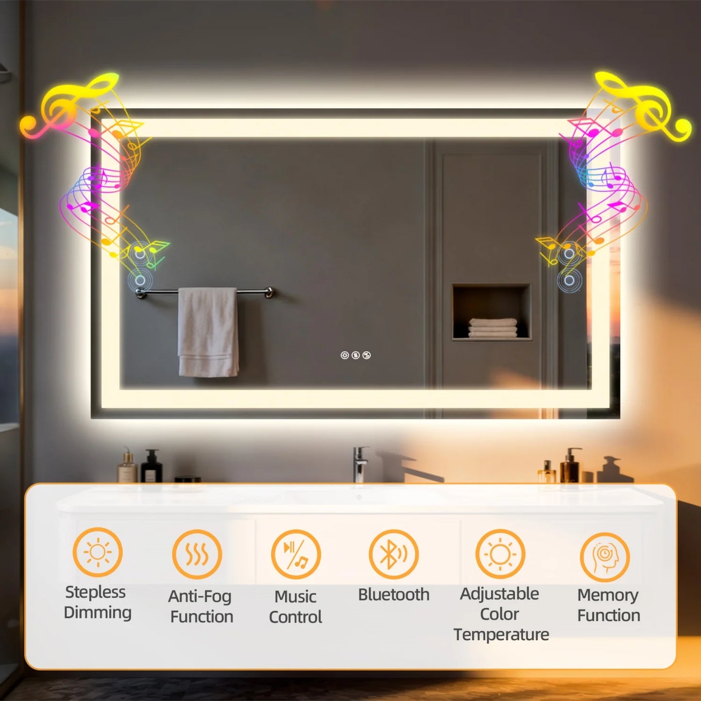 LED Bathroom Mirror Built-in Bluetooth Speaker