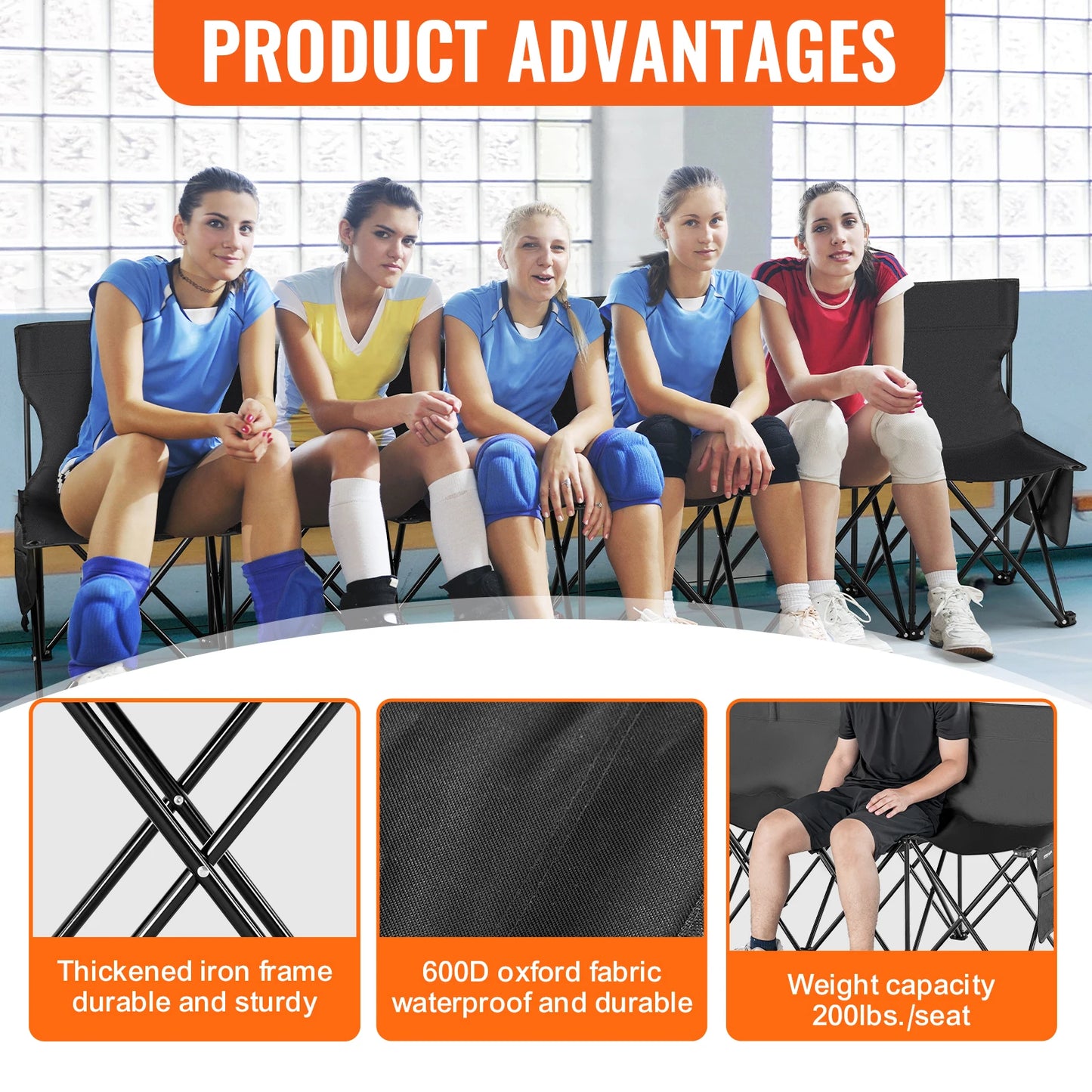 6/8 Seat Foldable Sideline Bench with Backrest & Bag