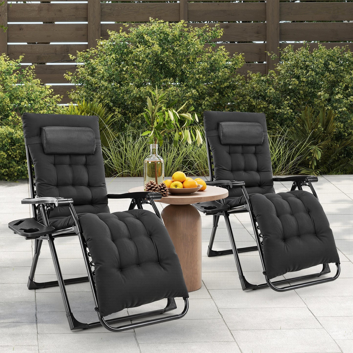 Set of 2 Zero Gravity Portable Recliner Chair with Cup Holder Trays Adjustable Pillow