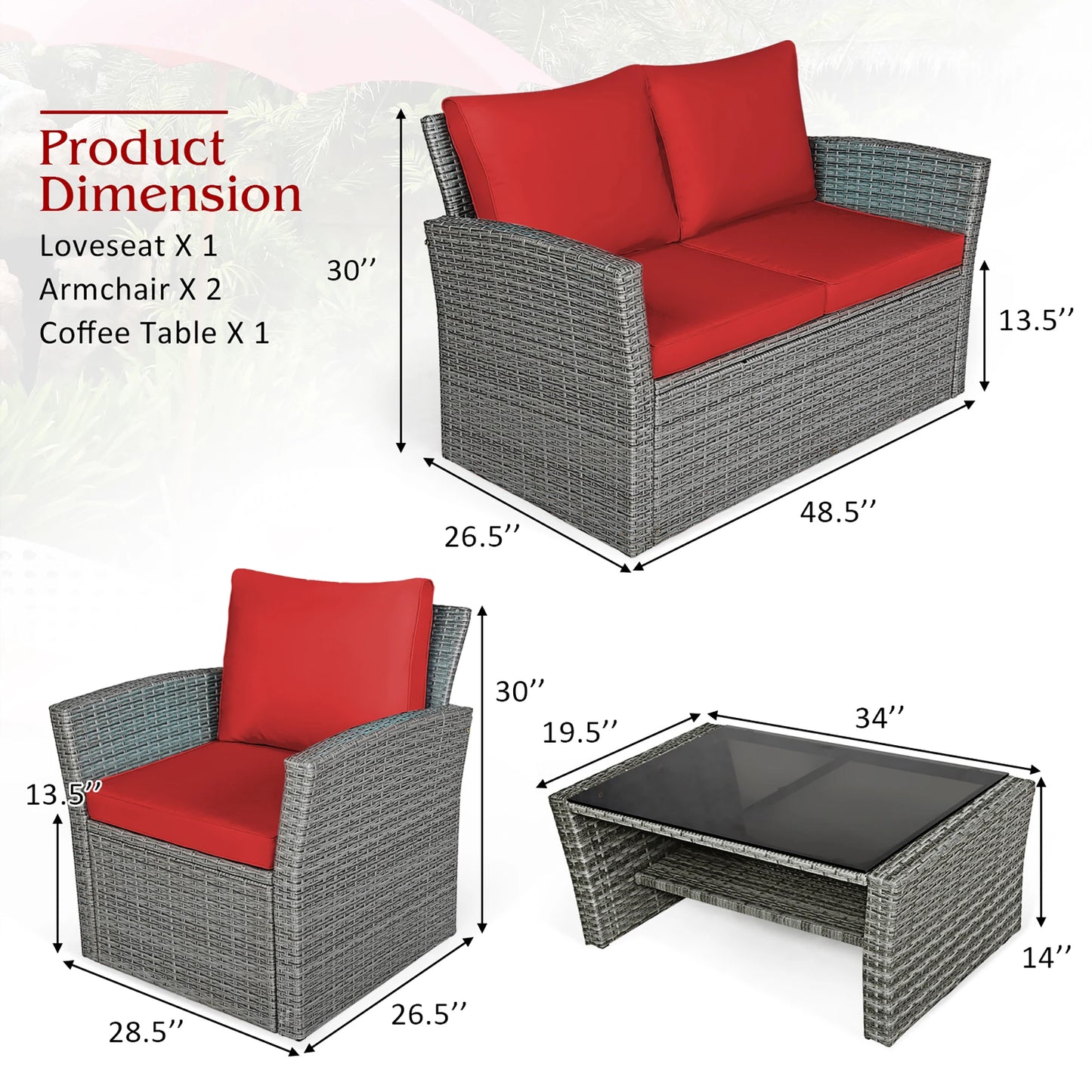 4PCS Rattan Furniture Set Sofa W/ Table