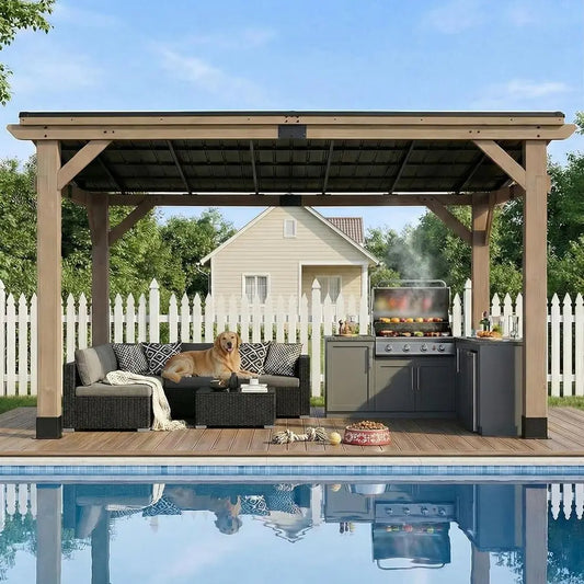 10' x 12' Cedar Patio Pavilion with Sloped Galvanized Steel Roof