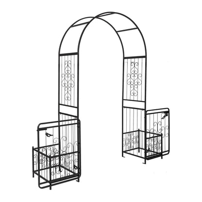 Metal Garden Arch with Planter Boxes Gate Wedding Arch Climbing Plants Black