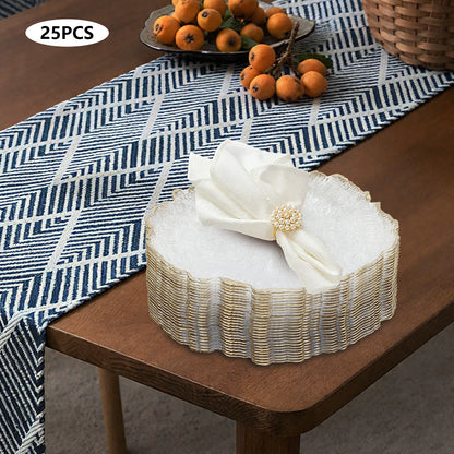 25pcs Disposable Gold Flower Shape Edged Plastic Plates