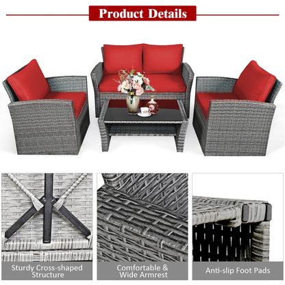 4PCS Rattan Furniture Set Sofa W/ Table