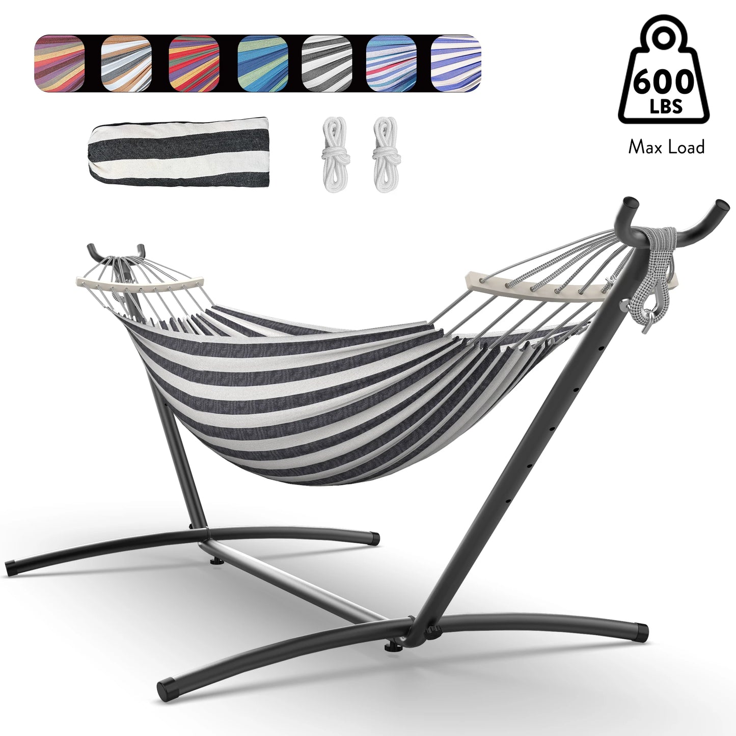 Hammock with Adjustable Stand- w/Storage Bag, 600lb Capacity