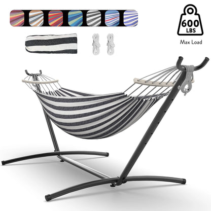 Hammock with Adjustable Stand- w/Storage Bag, 600lb Capacity