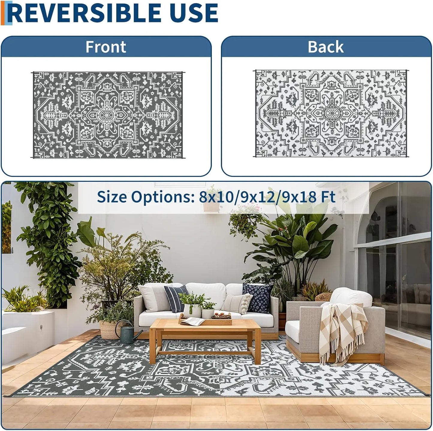 Waterproof Outdoor Rug Stain-Resistant Plastic Straw Carpet