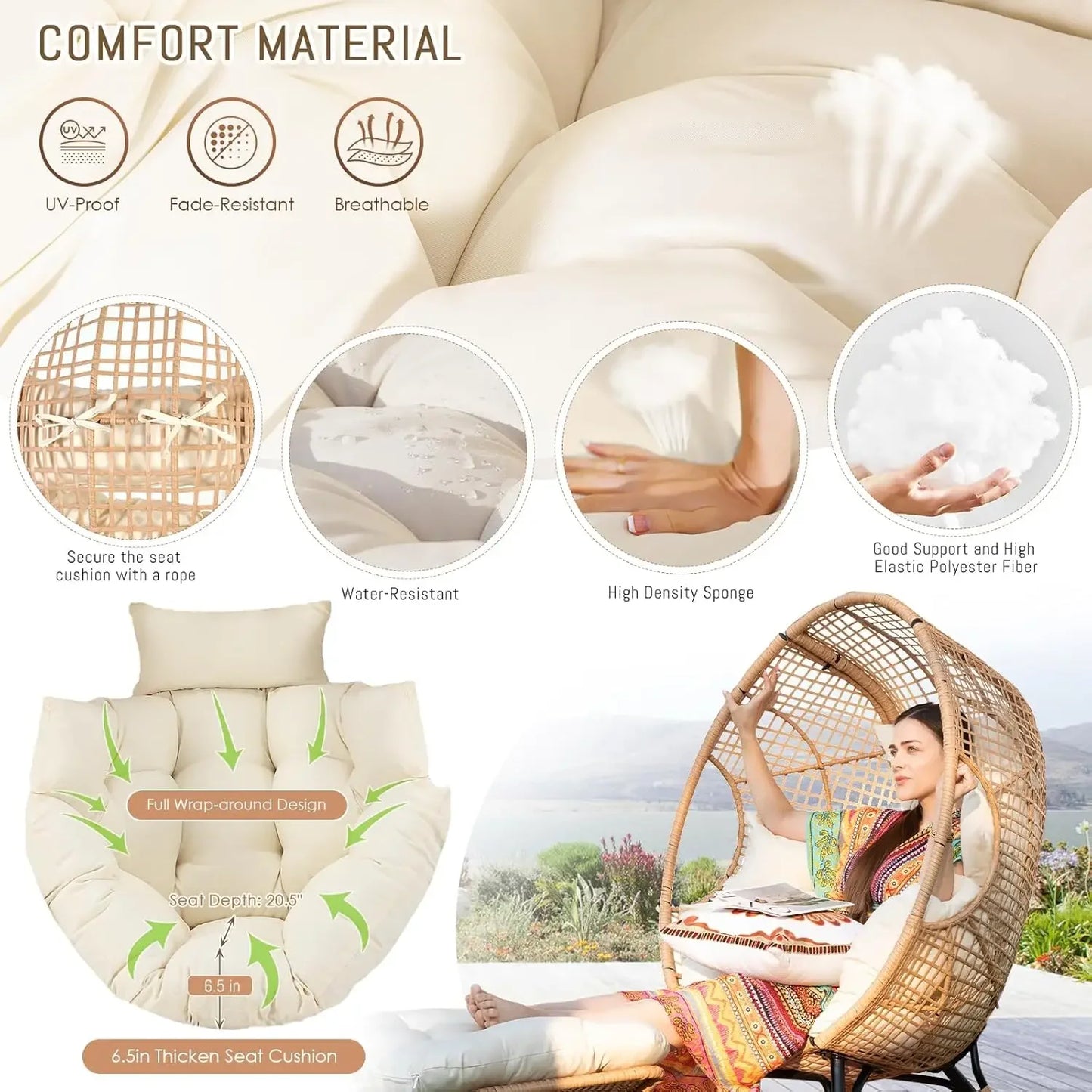 Egg Chair with Ottoman, Wicker, Indoor Outdoor