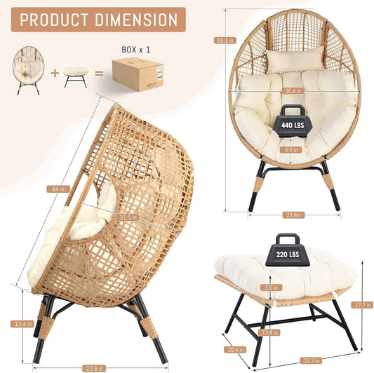 Egg Chair with Ottoman, Wicker, Indoor Outdoor