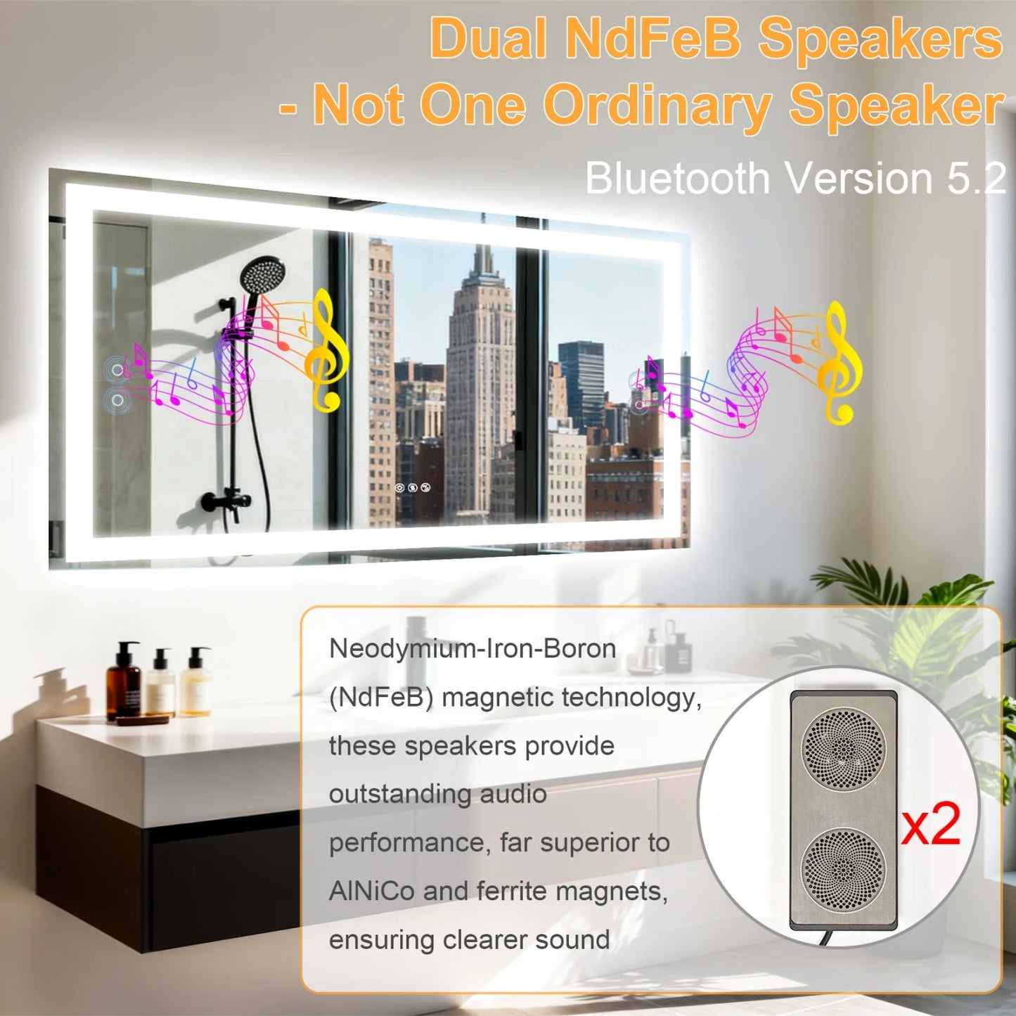 LED Bathroom Mirror Built-in Bluetooth Speaker